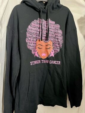 Black "Stronger Than Cancer" Pink Graphic Hoodie
